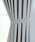 Light gray XXXL Wall To Wall Blackout Curtains Set 18 Feet Wide, 2 Panels 108 By 120 Inches, with tieback, thermal insulated.