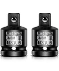 Two Piece 1/2 Inch Female To 3/8 Inch Male Impact Socket Adapter Set For 1/2 Inch Drive Tools And Impact Wrenches, front view