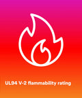 UL94 V-2 flammability rating symbol on gradient background.