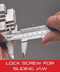 Person using Vernier Caliper With Hardened Stainless Steel Depth Rod And Lock Screw Built For Pro Grade Precision to measure metal part