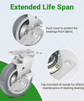 Close-up of 6 Inch Heavy Duty Caster Wheels Industrial Grade Thermoplastic Rubber With Brake 4500 Lbs Capacity Ball Bearing Plate Swivel Castors