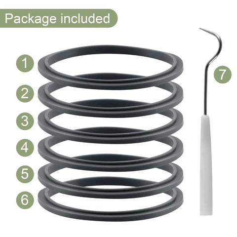 Six Pack Replacement Parts Sealing Gaskets For NutriBullet 900W Blenders Premium Silicone BPA Free Dishwasher Safe Gasket Set For Extractor Blade Replacements, six gray seals with pick
