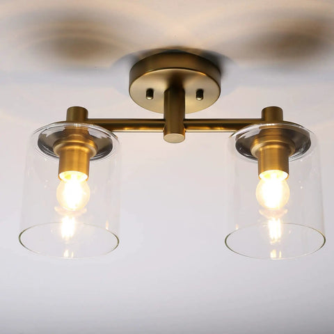 2 Light Industrial Pendant Ceiling Light With Glass Shade Semi Flush Mount Fixture For Hallway Loft Kitchen Bar Living Room Dope Modern Farmhouse Decor