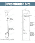Diagram showing dimensions of Polished Chrome Shower Faucet System With 8 Inch Rainfall Head and extension tube