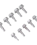 Self Drilling Screws Hex Head Stainless Steel 100 Pcs Set 4.2x13mm And 4.8x13mm Heavy Duty Fasteners on white background