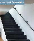 14 Ft Heavy Duty Pipe Stair Handrail Built Like A Tank Black Metal Railing With Powder Coat Finish For Indoor Outdoor corner steps.
