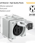 Outdoor NEMA 14-50R 50 Amp RV Power Outlet Box 125/250V weatherproof dustproof plastic shell diagram