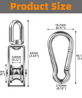 5 Pack 304 Stainless Steel M15 Pulley Block Set With 360 Degree Swivel And 5 Spring Snap Hooks Built Tough Heavy Duty Wire Rope Towing Wheel For Lifting Hoisting Crane Use Outdoor All Weather Rust Resistant, size chart