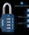 4 Digit Outdoor Waterproof Padlock, No Key Needed, Heavy Duty Combination Lock in dark blue with quick read design