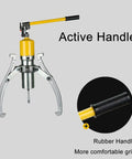 Heavy Duty Hydraulic Gear Puller Kit 15 Ton Interchangeable Two Three Jaw Extractor showcasing active handle with rubber grip.