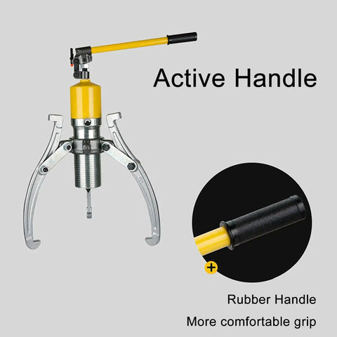 Heavy Duty Hydraulic Gear Puller Kit 15 Ton Interchangeable Two Three Jaw Extractor showcasing active handle with rubber grip.