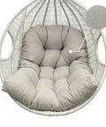 Hanging Egg Chair Cushion Set For Indoor Outdoor Use showing light gray cushion in white basket chair, water-repellent fabric inset.