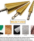 3 Piece Straight Grooved Step Drill Bit Set With Hex Shank HSS Titanium Coated Drill Bits for metal, wood, plastic