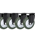 Heavy Duty Full Rubber Caster Wheels Set Of Four With Dual Ball Bearings Swivel And Brake Rollers Garage Ready Build with green wheels.