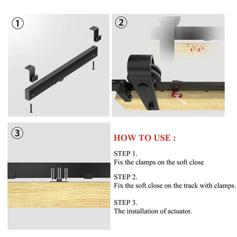 Installation steps for 2 Pack Ultra Smooth Soft Close Barn Door Hardware Kit With Spring Buffer Damper Hole Free Track System