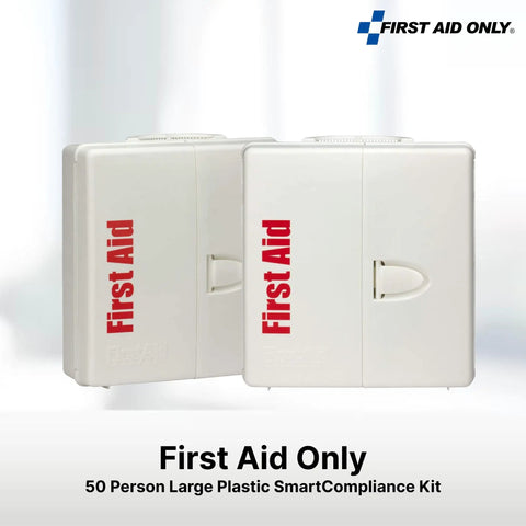 Top Shelf OSHA Compliant First Aid Cabinet For Fifty Person Crews With Easy Snap Lock System And Heavy Duty Plastic Body Keeping Workplace Emergencies No Sweat For Bosses Across America