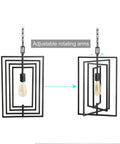 Black Geometric Pendant Lighting For Kitchen Island And Foyer, Adjustable Frame Chandelier showing rotating arm feature.