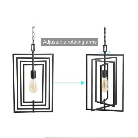 Black Geometric Pendant Lighting For Kitchen Island And Foyer, Adjustable Frame Chandelier showing rotating arm feature.