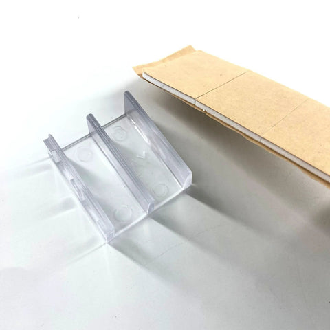 5 Pack Clear Plastic Bottom Guides for Sliding Shower Doors With 1/2 Inch Channels, Snap-In Design, Double-Sided Adhesive Backing