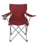 Quad Folding Camp Chair With Cup Holder Red For Adults Built Tough Steel Frame Weatherproof Poly Coated With PE Includes Carry Bag