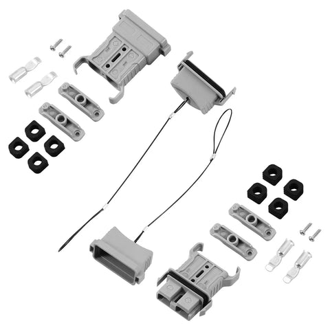 IP68 Waterproof 50 Amp Battery Quick Connect and Disconnect Kit for 6 to 8 Gauge Jumper Cables Beefed Up Heavy Duty Marine Grade Recovery Winch and Towing Systems in Grey, components view