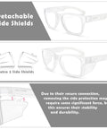 Top Shelf Photochromic Safety Glasses Featuring Fast Adapting Lenses with detachable side shields and clear frame.