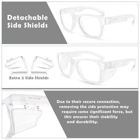 Top Shelf Photochromic Safety Glasses Featuring Fast Adapting Lenses with detachable side shields and clear frame.