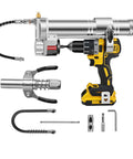 Electric Grease Gun Drill Adapter For DeWalt Cordless Drill Driver 14 Oz Capacity 12 Inch Hose, Coupler, and Steel Pipe Kit