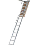 Insulated Door Aluminum Attic Ladder With Energy Efficient R5 Seal, 10 to 12 Foot Reach, 25.5 in by 63 in Rough Opening, Heavy Duty 375 Pound Capacity, Type IAA, No-Fuss Install, Pro Grade Access to Your Attic installed in ceiling opening
