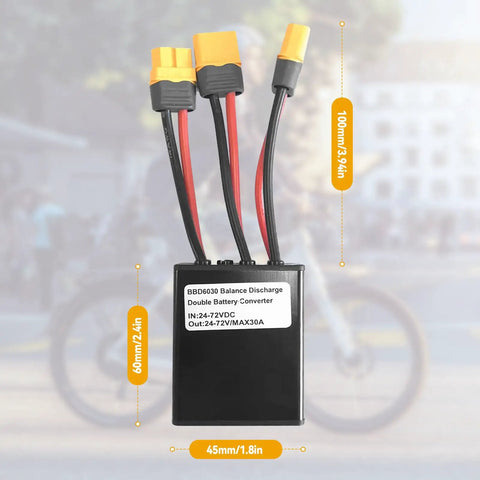 Dual Battery Connector For 20V-72V E-Bikes, Parallel Battery Module With XT60 Ports and Balancer, 100mm Length