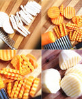 2-pack wavy-blade crinkle cutters; stainless steel, black-handled for potatoes and vegetables.