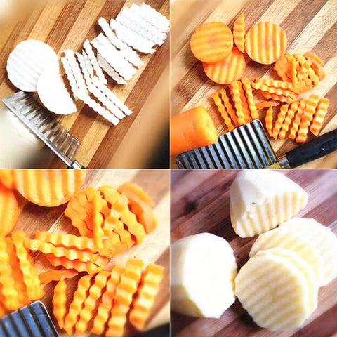 2-pack wavy-blade crinkle cutters; stainless steel, black-handled for potatoes and vegetables.