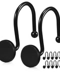 Rustproof Metal Shower Curtain Rings 12 Piece Set For Bathroom With Easy Glide Hanging Hooks in black, close-up view.