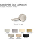 Cimarron Left Hand Trip Lever For Comfort Height Toilets In Vibrant Polished Nickel Finish, various finishes displayed.