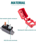 Two Pack 30A DC Circuit Breaker With Auto Reset For 12V And 24V Systems, Thermal Overcurrent Protection, Rugged Auto Reset Design, Easy Install With 10 32 Terminal Block, Perfect For Auto Marine RV Wiring And Power Circuits. rust-resistant plastic enclosure and waterproof rubber cover with #10-32 screw terminals