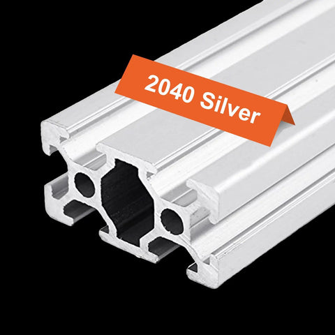 European Standard 2040 Aluminum T Slot Extrusion 800mm Linear Rail Anodized Silver, front view highlighting cross-section.