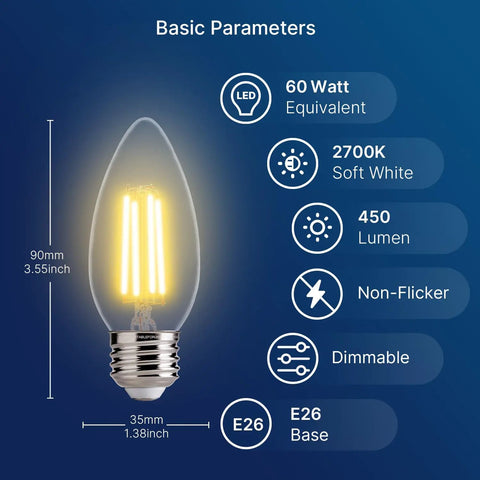 Dimmable LED Candelabra Bulbs 60W Equivalent B11 Chandelier Lights With E26 Base 2700K Soft White 4.5W Energy Saving UL CA65 Listed image