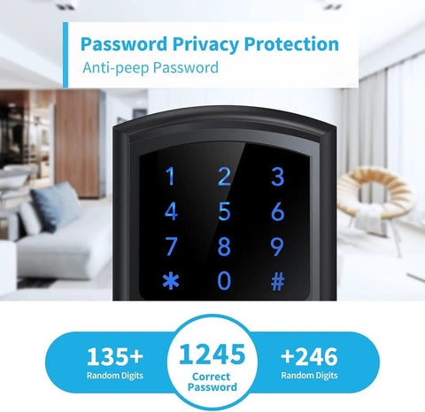 Keyless Entry Door Lock With Handle And Digital Keypad, Smart Electronic Lock With Code, Blue Backlit Touchscreen, Auto Locking