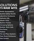 Image showing solutions made with Top Shelf 1.5 X 1.5 Inch Matte Black Plastic Square End Caps for T Slot Aluminum Framing.