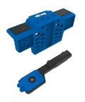 Cabinet Door Mounting Jig For Frameless And Face Frame Cabinets, adjustable hinge tool, blue plastic construction shown.