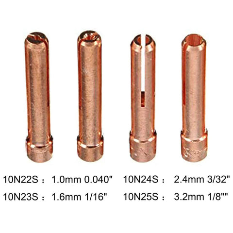 Copper collets for 55 Piece TIG Welding Torch Accessories Kit With Alumina Nozzles Glass Cup And Stubby Gas Lens For WP 17 18 26 Welders.