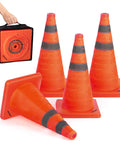 4 Pack 18 Inch Collapsible Traffic Cones With Reflective Collar Orange Pop Up Safety Cones For Road Parking And Driving Practice