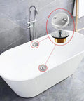 Heavy Duty Stainless Steel Tub Overflow Faceplate With Matched Screws fitting standard bathroom drains on white modern tub.