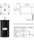 Technical diagram and side view of Nema 23 CNC Stepper Motor Kit 3A 1.2Nm With Optional TB6600 DM542 DM556 Drivers