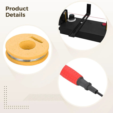 Adjustable 0 To 700 Celsius Mini Ribbon Cutter Machine parts: temperature dial, cutting wire spool, power cord with 60W heat.