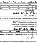 Technical specifications for Legit Heavy Duty Active Cell Balancer For 6S And 7S Lithium Packs detailing voltage accuracy and current.