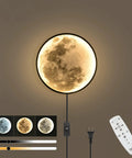 Dimmable Moon Wall Sconce With Remote, Plug-In LED Wall Light, 9.5 Inch Black Indoor Wall Lamp For Living Room And Bedroom, Modern Ceiling Fixture, Easy Setup, Cozy Vibe Ambience