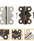 Vintage Butterfly Hinge Set for Wooden Jewelry Boxes and Cabinets iron hardware shown in silver and bronze variants with screws