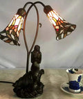 Mermaid And Lily Flowers Tiffany Style Stained Glass Accent Table Lamp 20 Inch Tall Elegant Nightstand Light With Warm White Glow