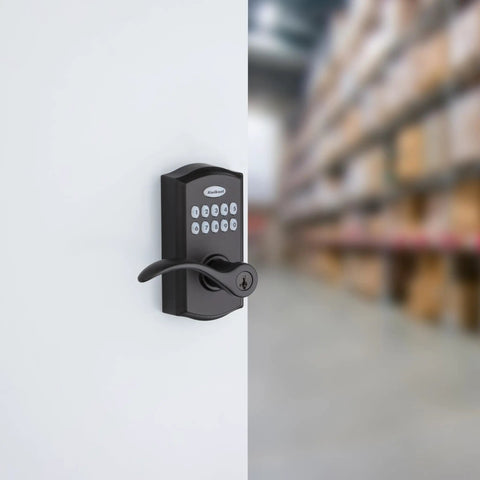 SmartCode 955 Pembroke 10 Button Keypad Electronic Lever With Keyless Entry For Busy Commercial Doors Matte Black Finish